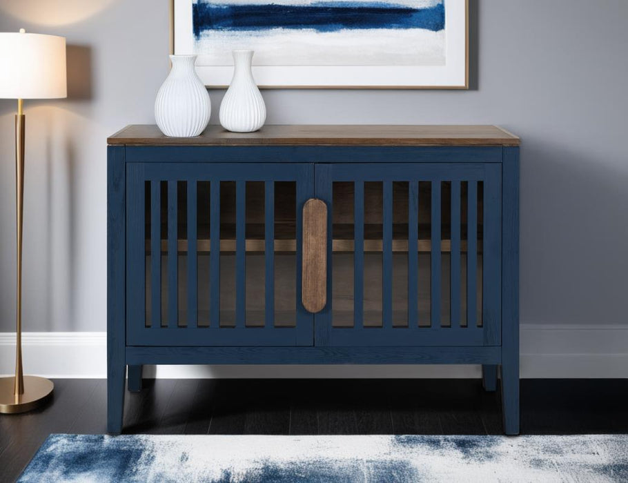 Harvest Home Solid Wood Console Table – Slatted Door Storage Cabinet