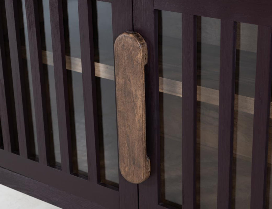 Harvest Home Solid Wood Console Table – Slatted Door Storage Cabinet