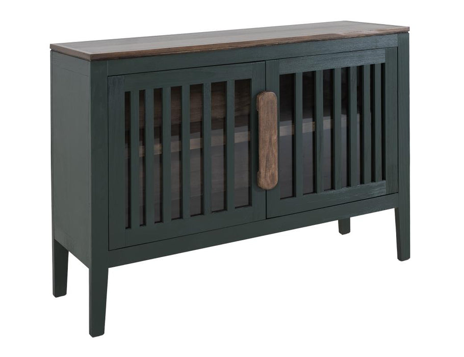 Harvest Home Solid Wood Console Table – Slatted Door Storage Cabinet