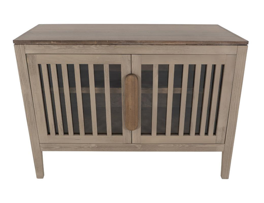 Harvest Home Solid Wood Console Table – Slatted Door Storage Cabinet