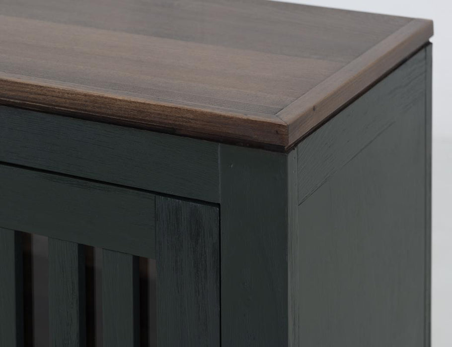 Harvest Home Solid Wood Console Table – Slatted Door Storage Cabinet