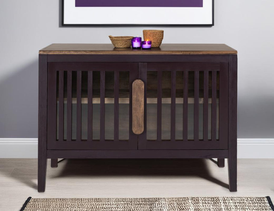 Harvest Home Solid Wood Console Table – Slatted Door Storage Cabinet