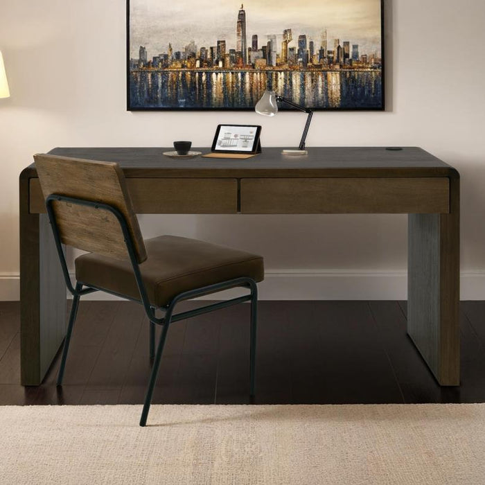 Renzo Modern Solid Wood Desk in Light & Chocolate Brown