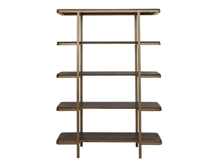 Orvik Modern Luxe Bookcase – Cocoa Brown Shelves & Gold Frame