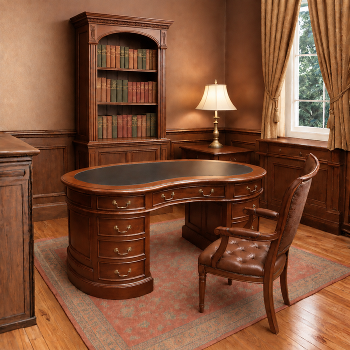 Legacy Mahogany Wood Leather Top Kidney Desk - Brown Walnut