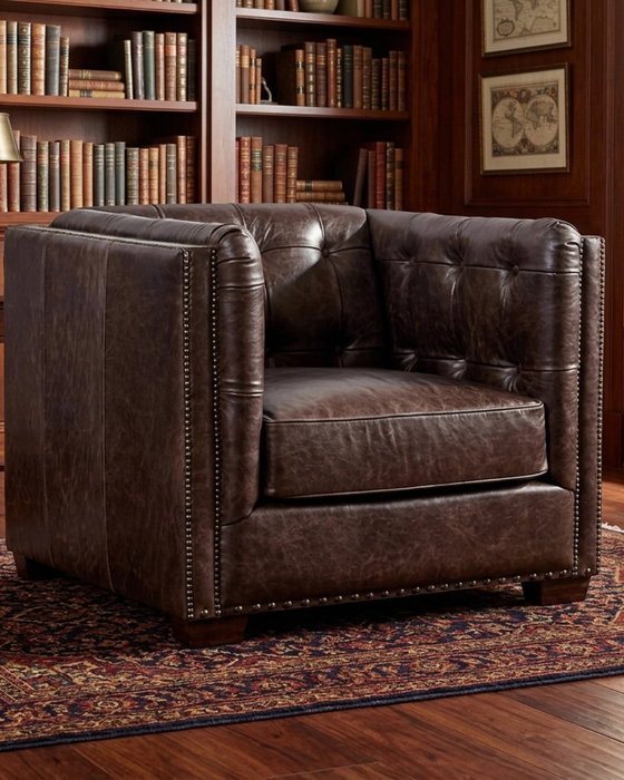 Pre Order Tuxedo Leather Arm Chair - Dark Brown