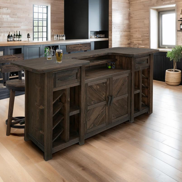 Freya Solid Wood Bar with Shot-Glass Shelf & Matching Stools