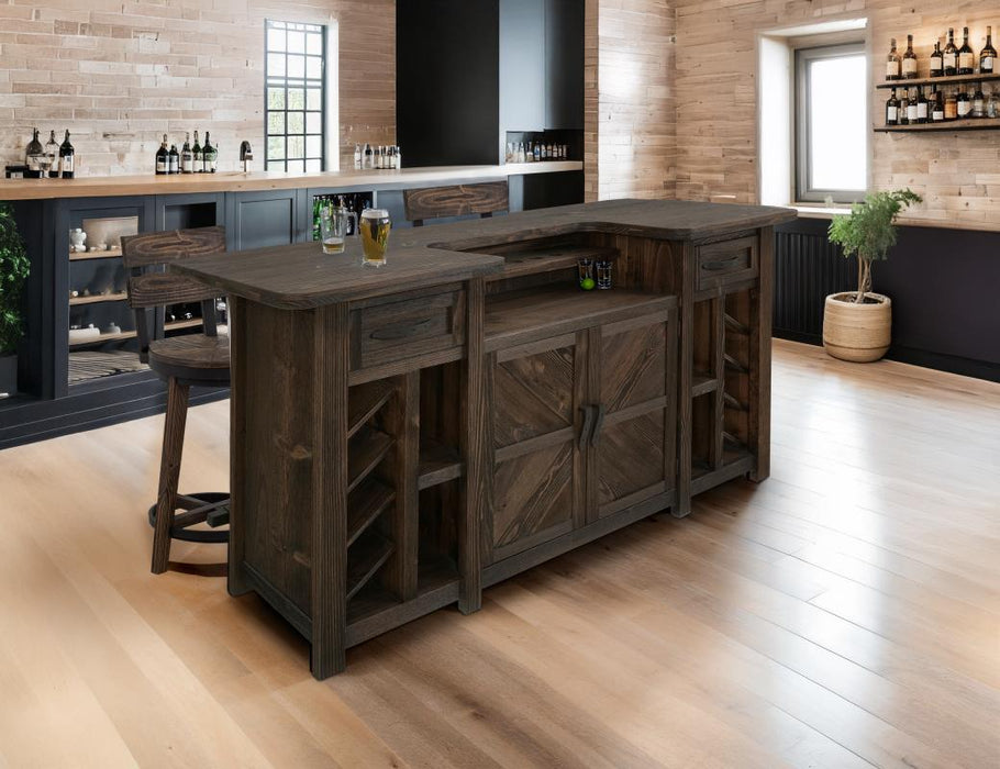 Freya Solid Wood Bar with Shot-Glass Shelf & Matching Stools