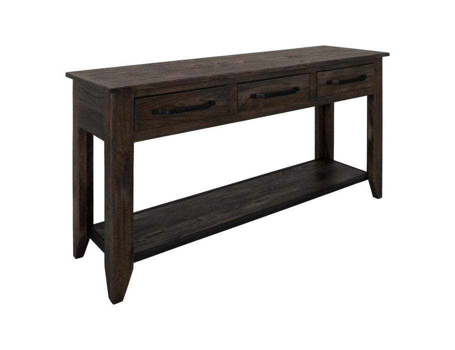 Teak, 3 Drawer, 1 Shelf Sofa Table