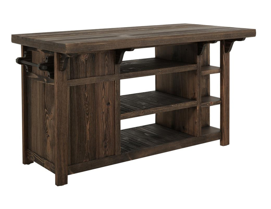 Freya Mixed Wood Kitchen Island and Stool Set – Rustic Brown