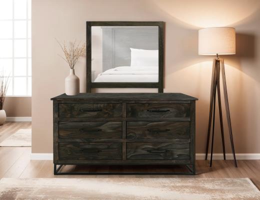 Teak, 6 Drawer Dresser and Mirror