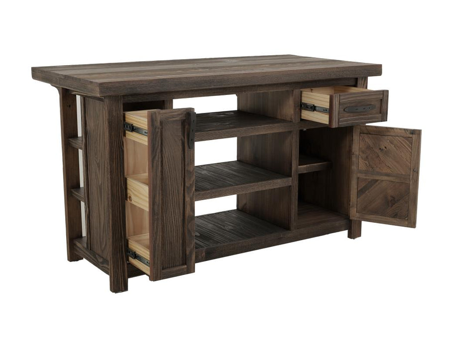 Freya Mixed Wood Kitchen Island and Stool Set – Rustic Brown