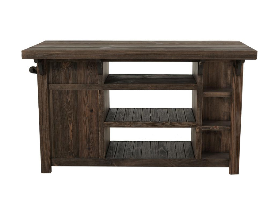 Freya Mixed Wood Kitchen Island and Stool Set – Rustic Brown
