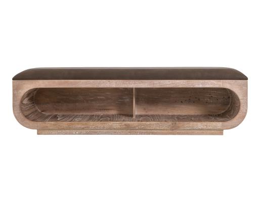 Balam, Wooden bench with a cushioned seat and open storage underneath