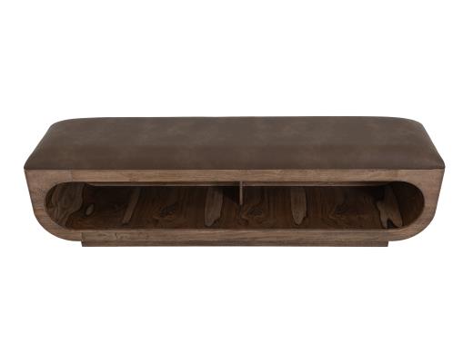 Balam, Wooden bench with a cushioned seat and open storage underneath