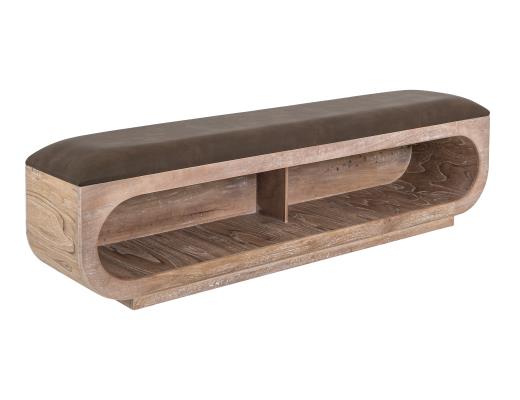 Balam, Wooden bench with a cushioned seat and open storage underneath