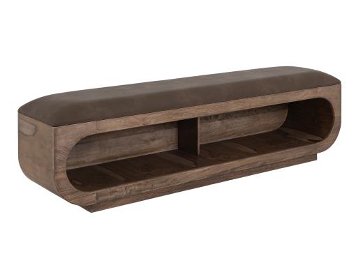 Balam, Wooden bench with a cushioned seat and open storage underneath