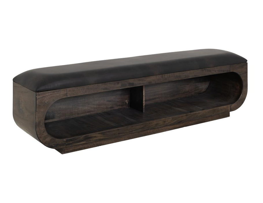Balam, Wooden bench with a cushioned seat and open storage underneath