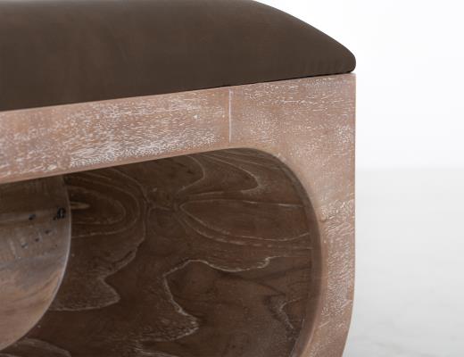 Balam, Wooden bench with a cushioned seat and open storage underneath
