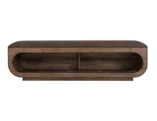 Balam, Wooden bench with a cushioned seat and open storage underneath