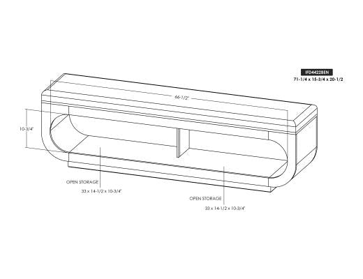 Balam, Wooden bench with a cushioned seat and open storage underneath.