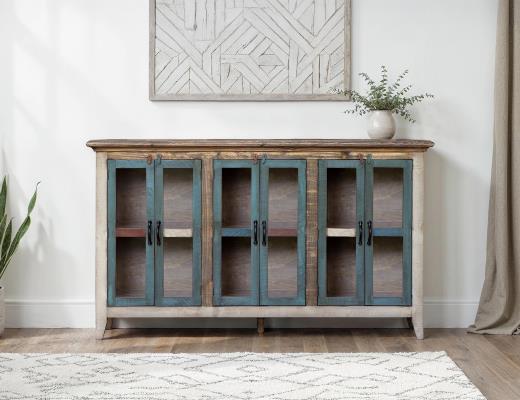 Antique, 6 Glass Doors 73" Console