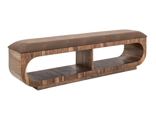 Balam, Upholstered Seat Bench with Two Open Shelves