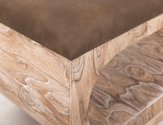Balam, Upholstered Seat Bench with Two Open Shelves