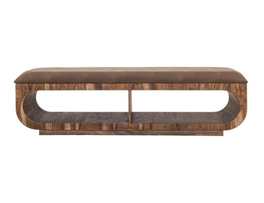 Balam, Upholstered Seat Bench with Two Open Shelves
