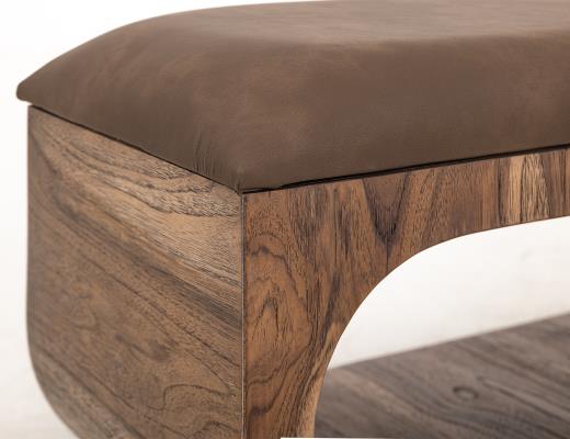 Balam, Upholstered Seat Bench with Two Open Shelves