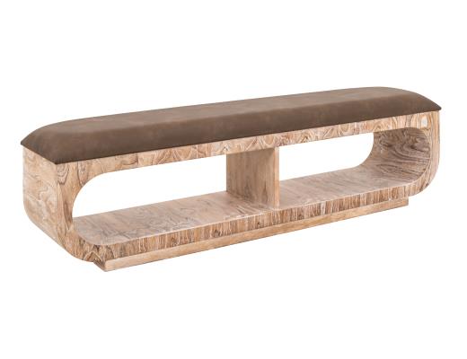 Balam, Upholstered Seat Bench with Two Open Shelves