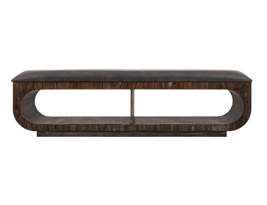 Balam, Upholstered Seat Bench with Two Open Shelves