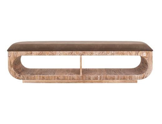 Balam, Upholstered Seat Bench with Two Open Shelves