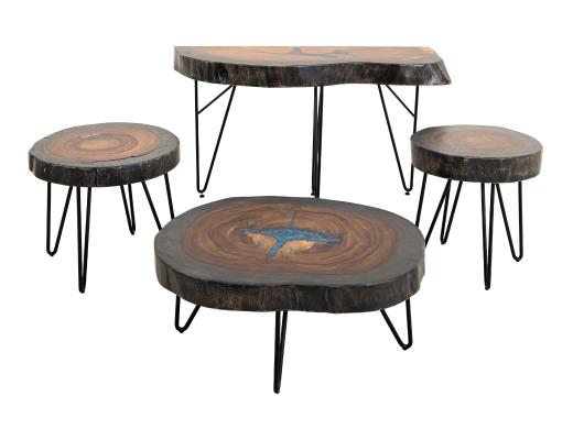 Set of 2 Parota Epoxy, Live Edge End Table