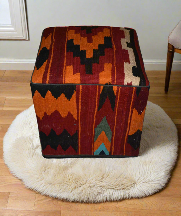 One of a Kind Kilim Rug Pouf Ottoman foot stool - #252