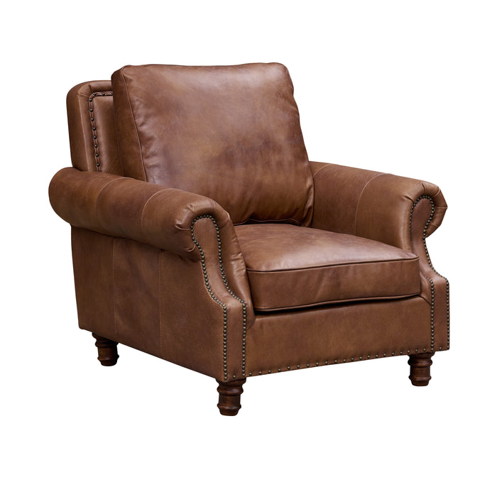 English Rolled Arm - Arm Chair - Bark Brown Leather