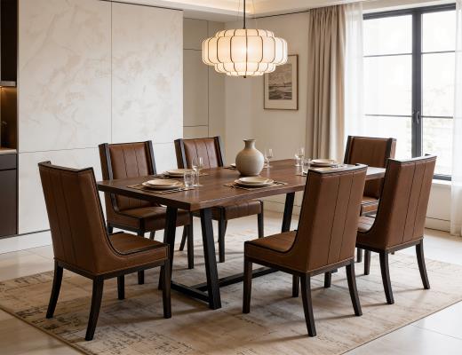 Set of 2 Walnut, Upholstered Chair (100% Leather)