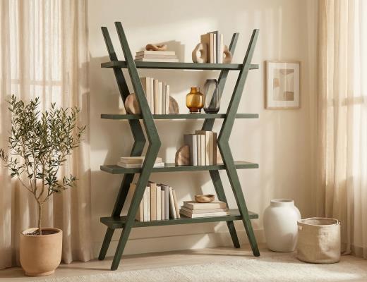 Moka, 4 Shelves, X-Shaped Étagère Bookcase
