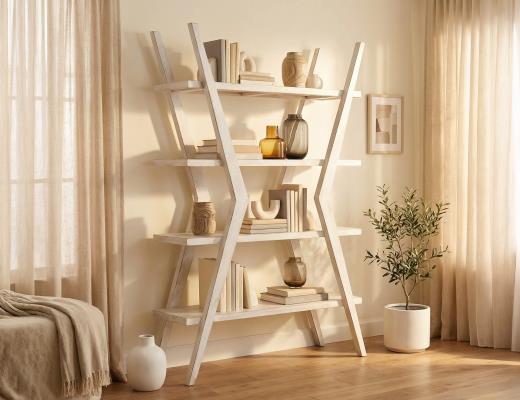 4 Shelves, X-Shaped Étagère Bookcase Moka White