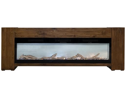 Natural Teca, Console 94" Electric Fireplace compatible