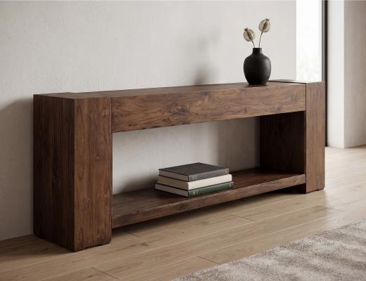 Natural Teca, Console 94" Electric Fireplace compatible