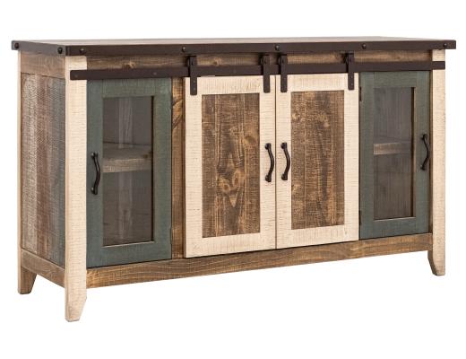 Antique, 2 Glass Doors 2 Sliding Doors 60" TV Stand