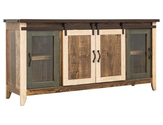 Antique, 2 Glass Doors 2 Sliding Doors 70" TV Stand