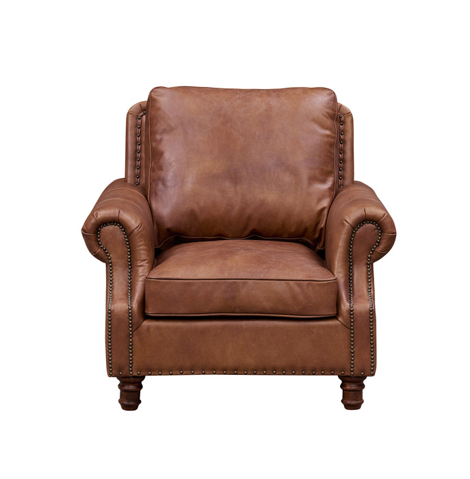 English Rolled Arm - Arm Chair - Bark Brown Leather