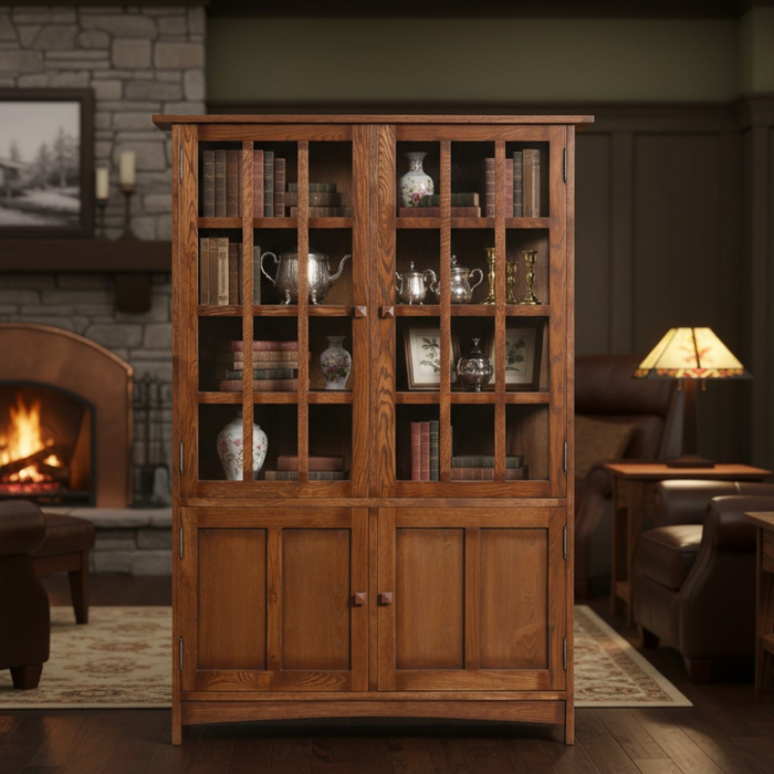 Mission Oak 4 Door Display China Cabinet - Walnut - 49"W