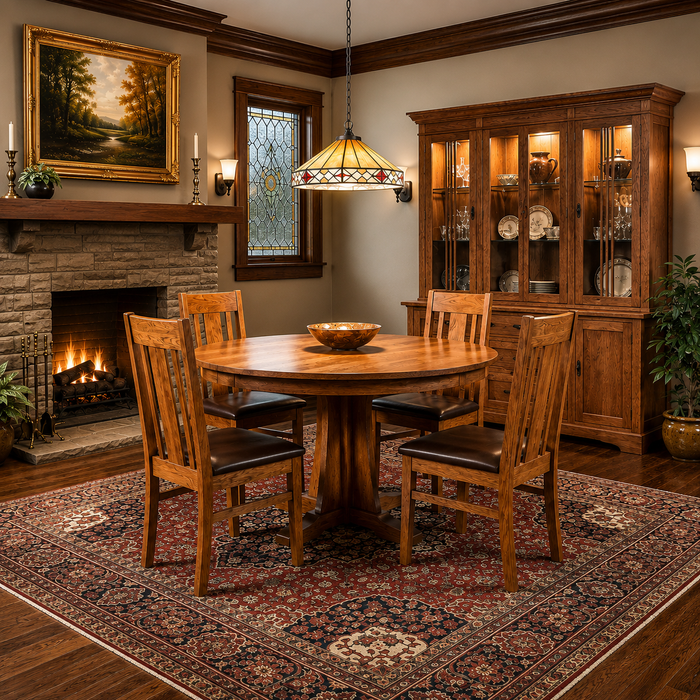 Mission Quarter Sawn Oak Round Dining Table Set - 40"