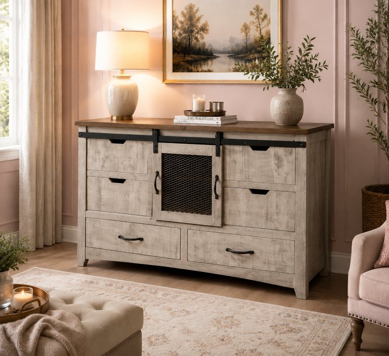 Greenview 6 Drawer Sliding Door Dresser - Gray