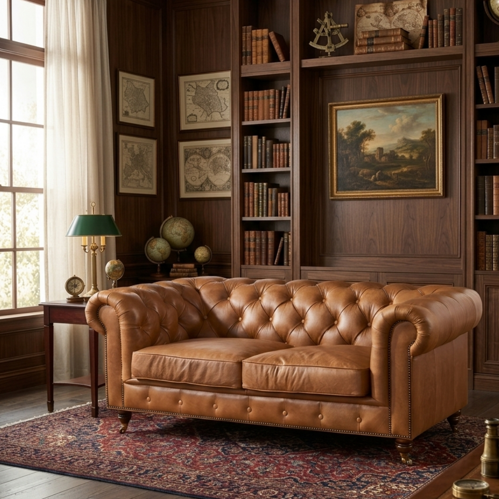 Buy Century Chesterfield Love Seat - Light Brown Leather in USA