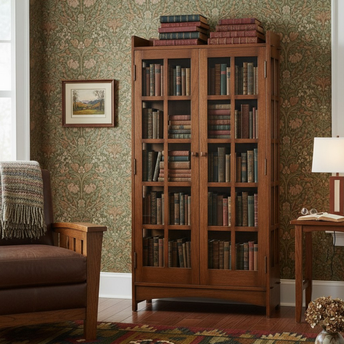 Mission Oak Display China Cabinet / Bookcase - Walnut - 39"W