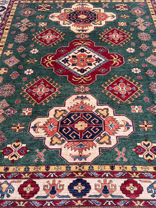 Hand-Knotted Vegetable Dye Kazak Rug from Pakistan, 8' 4 x 8' 0"